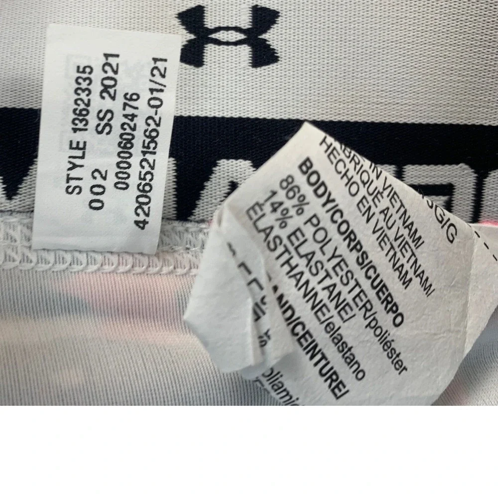 Under Armour Leggings Girls YLG Pink Black Abstract HeatGear Mesh Crop 1362335